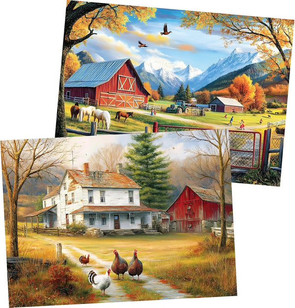 WSCXSC 2 Pack 300 Pieces Puzzle for Adults,Autumn Puzzle Farm Jigsaw Puzzles 300