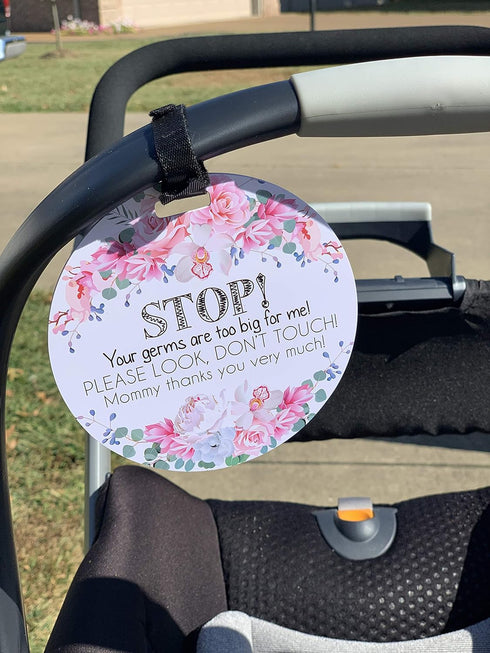 (Three Little Tots) Baby Safety No Touching Car Seat and Stroller TWO PACK – Car Seat Sign, Stroller Sign, Newborn Tag