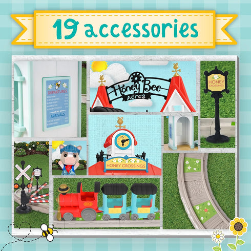 Set 19 Honey Bee Acres Thistlestop Train Station, Complete with Miniature Doll Figure, Pieces