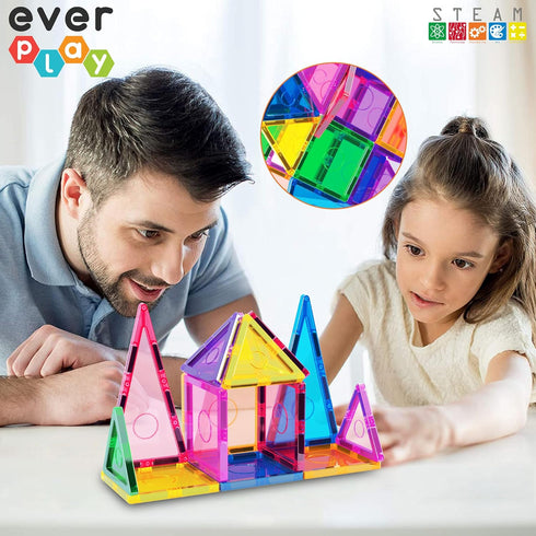 Everplay 30pc Magnetic Tile Building Block Set, Construction Magnet Tiles Toy Blocks STEM Educational Learning Kit