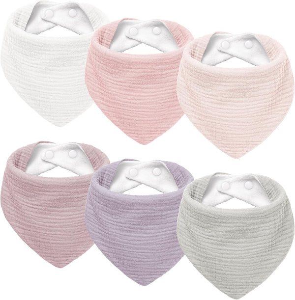 Muslin Baby Drool Bibs, 6 Pack Soft Triangular Adjustable Baby Bandana Bibs for Unisex Girls & Boys