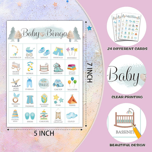 Baby Boy Bingo Cards, Blue Baby Shower Game for 24 Players, Gender Reveal Party Games for Family Friends Activities, Holiday Party Favors Supplies Decorations(03)