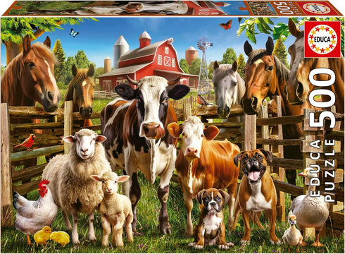 Educa - Farmyard Buddies 500 Piece Jigsaw Puzzle, Glue Included, Completed Image 18.9" x 13.4", Ages 14+