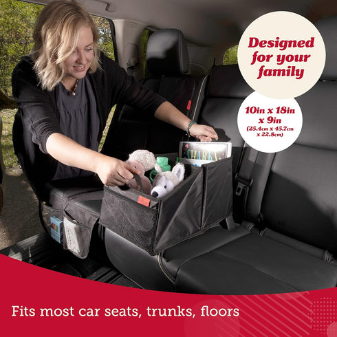 9 Lusso Gear Car Seat Organizer - Built-In Car Cup Holders & Mesh Pockets - Foldable Back Seat Organizer with Handles