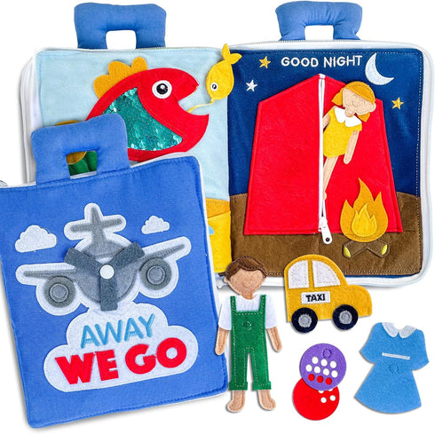 Curious Columbus Quiet Book - Away We Go Busy Book for Toddlers, Montessori Airplane Travel Toy for Preschool and Early