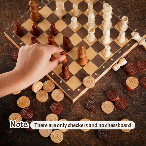 80 Pieces Wooden Checkers - Handcrafted Chess with Drawstring Storage Pouch, Classic Game Set