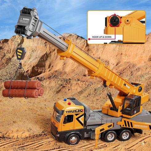 BLUEYAK 3 4 5 6 7 Set 29IN Kids Toys for Years Old Boys, Die-cast Construction Toys w/Lights & Sounds, Crane Arm Alloy
