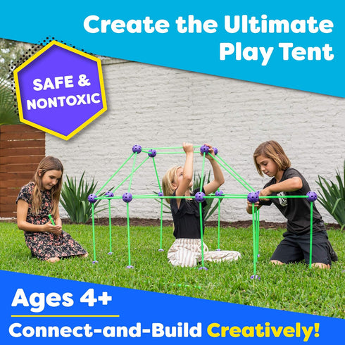 Fun Forts Glow Fort Building Kit for Kids - 81 Pack Glow in The Dark STEM Building Toys for Indoor Outdoor Play