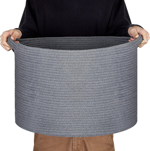 Blanket Basket 20"x 20"x 13" Cotton Rope Basket for Living Room, Baby Toy Storage, Large Woven Laundry Basket, Gray