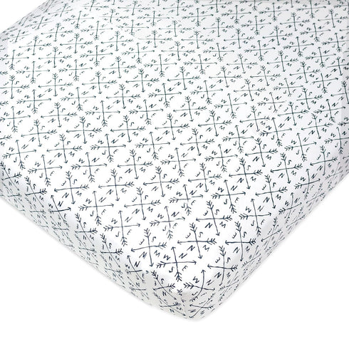 (Set Set, HonestBaby Unisex Baby Organic Cotton Changing Pad Covers of Two) Winter Accessory Compass/Navy, One Size US