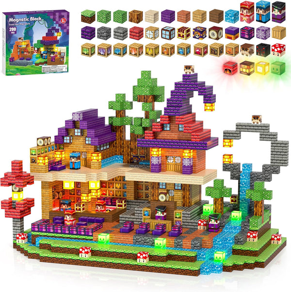 200PCS Magnetic Blocks with Light-Up Blocks - Magnetic Blocks for Kids Ages