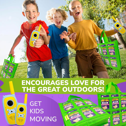 QUOKKA Scavenger Hunt for Kids Ages 4-8, Treasure Hunting Outdoor Games with Walkie Talkies & 200 Cards
