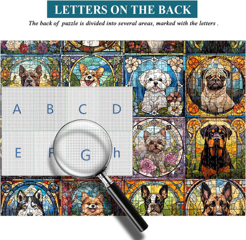 Stained Glass Dog Puzzles for Adults, 1000 Pieces, Colorful Animal Puppy Collage, Challenging Jigsaw Puzzles