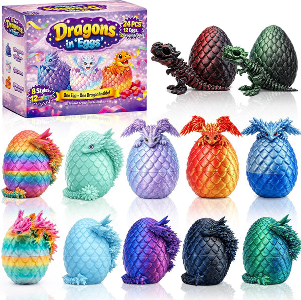 Rubypop 12Pack 3D Printed Dragon Eggs with Dragon Inside, Fantasy Collectible 3D Print