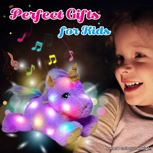 Girls,13" Cuteoy Glowing LED Light-up Purple Unicorn Nightlight Toys Musical Plush Stuffed Animal Singing Lullabies