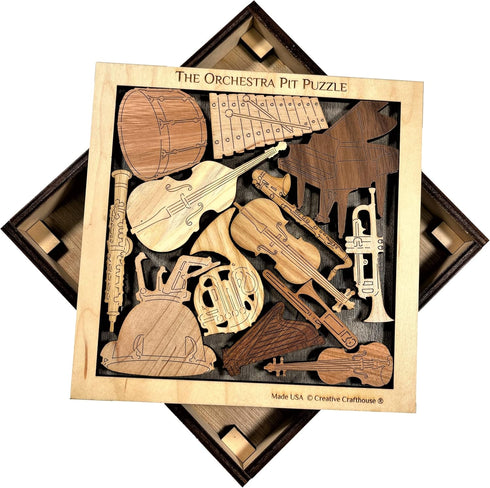 Unique Gift for Musicians - The Orchestra Pit Wooden Brain Teaser, Handmade 13 Piece Wood Puzzle