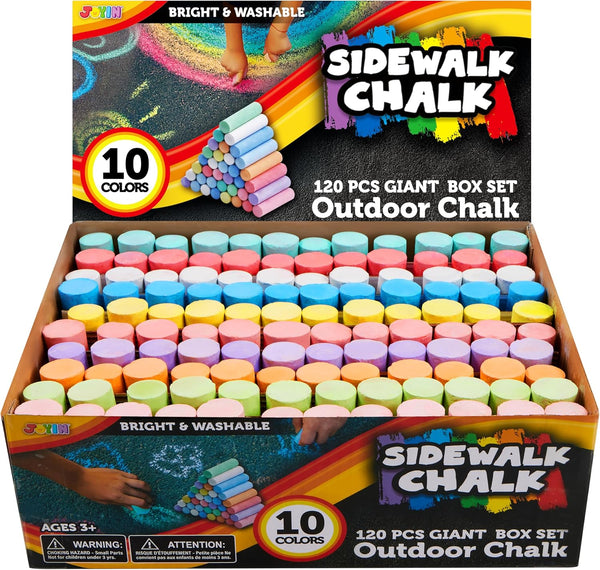 JOYIN 120 PCS Sidewalk Chalks for Kids Giant Box Non-toxic Jumbo Colored