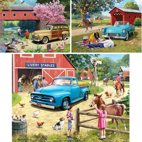 Set 3 500 (18"x24") Summer, Bits and Pieces Value of Jigsaw Puzzles by Kevin Walsh - - Our Favorite Spot, T Bird A Stop