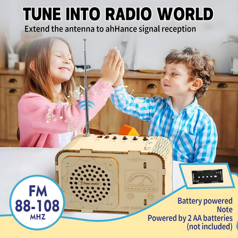 Nautydaddy 8-13, 3D 8-12+ FM Radio Kit, STEM Toys for Ages DIY Wooden Puzzle to Build a Working FM Radio, Educational