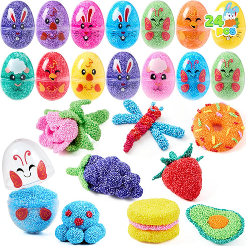 12 JOYIN Pcs Easter Prefilled Eggs with Foam Squishy Toy, Cute Foam Stress Reliever Squishy Toy Fillers for Easter Egg