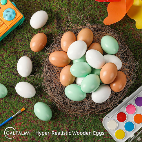 (24 3 (8pcs 8pcs 8pcs CALPALMY Pieces) Hyper-Realistic Wooden Eggs - Colors Wooden Fake Eggs for Easter, Painting