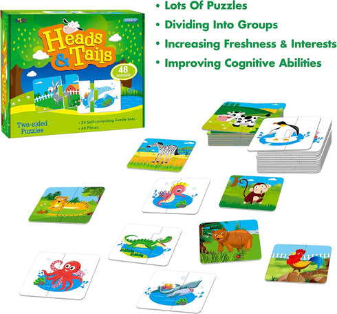 48 Animal Matching Puzzles with Error-Correction Mechanism - Perfect for Preschool Learning (24 Blocks)