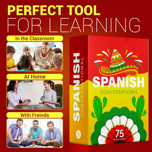 Spanish Conversational Phrase Flash Cards - 75 Beginner Sayings for Travel, Educational Language Learning