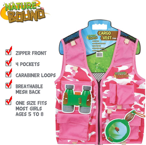 5-8, NB525) Nature Bound Explorer Kids Cargo Vest for Fishing, Troops, Boating, Outdoor Play, or Safari Costume. Pink