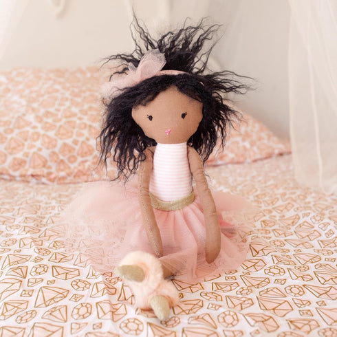 MON AMI Pink Ballerina African American Doll – 15”, Soft & Cuddly Plush Doll, Great Gift for Kids