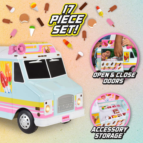 12 16 3+ Maxx Action Ice Cream Food Truck, Lights and Sound, Includes Pieces with Miniature Food, Imaginative Food Play