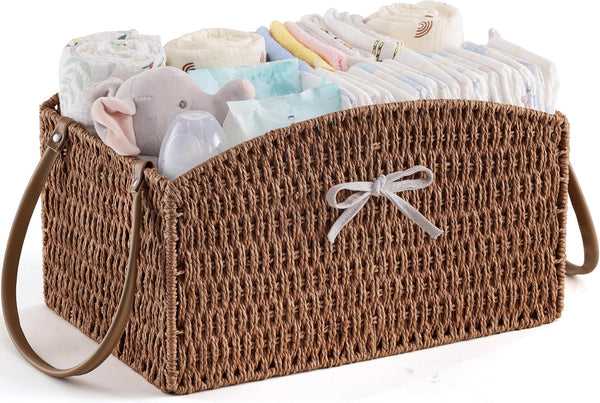 HBlife Diaper Caddy Organizer, Large Hand-Woven Storage Basket for Diapers & Baby