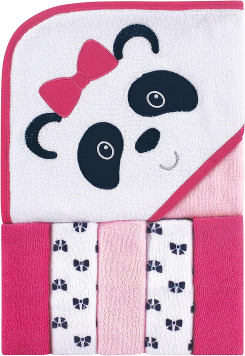 (Pack 2) Luvable Friends Unisex Baby Hooded Towel with Five Washcloths, Panda, One Size