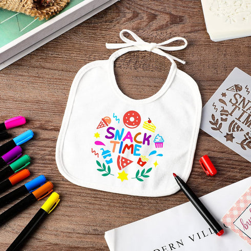 Jutom 38 Pcs DIY Baby Bibs Decorating Kit - 14 Bibs, 14 Stencils, 10 Fabric Markers for Shower Games