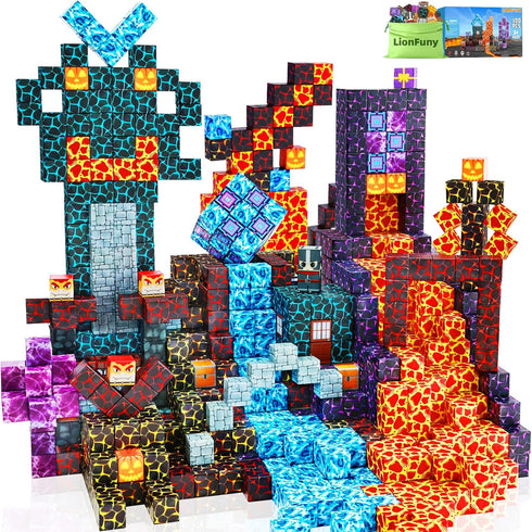 LionFuny Magnetic Blocks,100PCS Magnetic Building Blocks,Magnet Blocks Build 3D World Stacking Toys,STEM