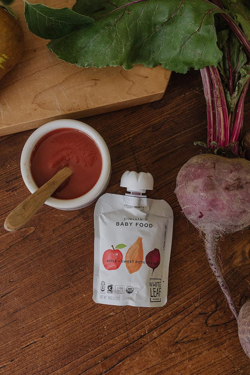 White Leaf Provisions Organic Baby Food/Snacks - Apple, Sweet Potato & Beet Puree Pouches, 6 x 90g