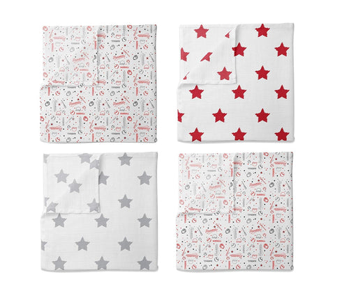 4 Pack 45 45 inches Bacati - Sports Baby Swaddle Blankets Boys Swaddle Wrap Soft Breathable Cotton Muslin Swaddle
