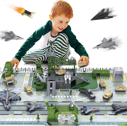 XDUOYJOY Military Base Toy, Army Toys Set with 13 Vehicles Airplane Tank