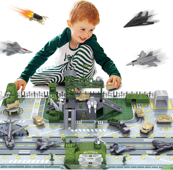 XDUOYJOY Military Base Toy, Army Toys Set with 13 Vehicles Airplane Tank