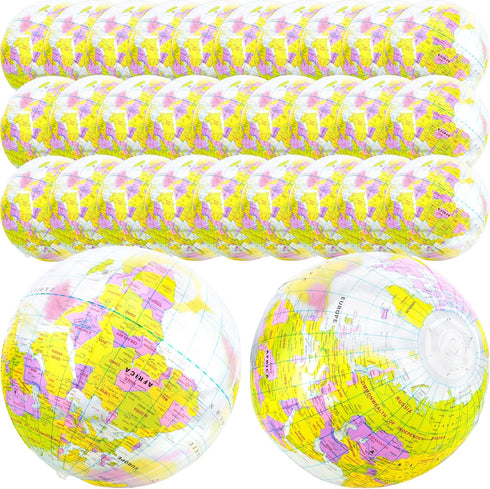 30 Pack 16 Inch Inflatable Globe Beach Ball Toys, PVC Earth Ball for Kids Swimming Pool Game