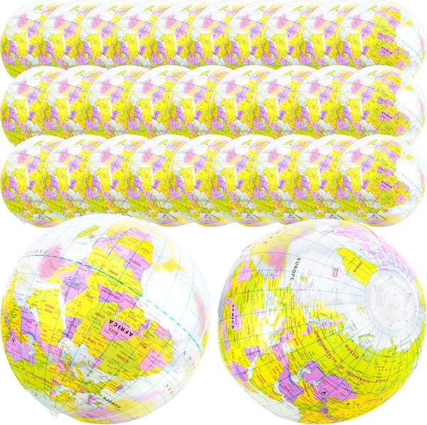 30 Pack 16 Inch Inflatable Globe Beach Ball Toys, PVC Earth Ball for Kids Swimming Pool Game