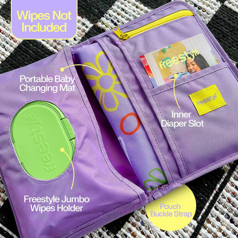 Freestyle Portable Diaper Changing Pad | Foldable, Waterproof Baby Changing Pad With Stylish Wet Wipes Pouch | Travel