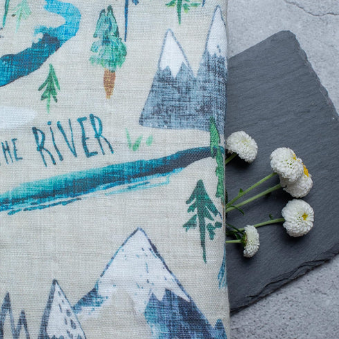 Miaoberry Mountain Baby Organic Muslin Swaddle Blankets for Baby Boy with Hat and Wooden Hello World Newborn Sign