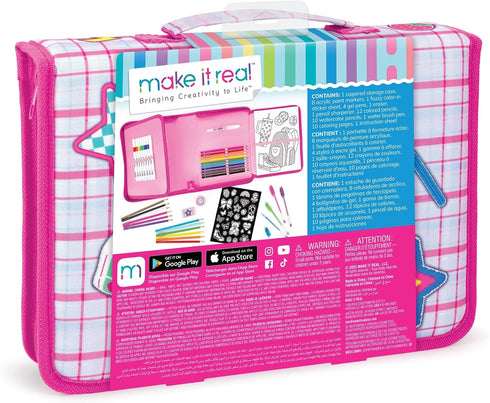 Set 50pc 6+ Make It Real: Creative Artist Suitcase Art - Zipper Binder Case, Gel Pens-Color Pencils-Acrylic