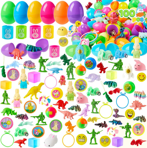 JOYIN 100Pcs Prefilled Easter Eggs with Assorted Toys, Easter Basket Essentials, Easter