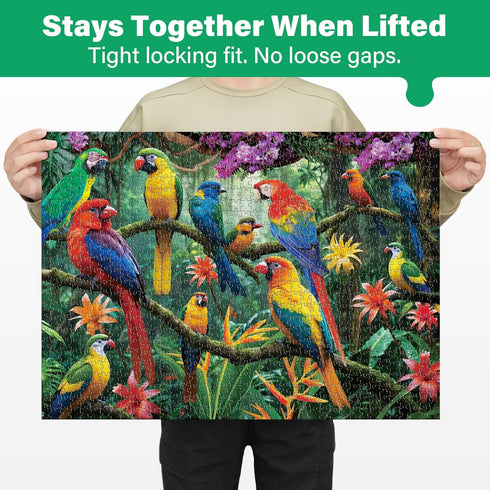 1000 26.63 19.25 BenBen Piece Jigsaw Puzzle for Adults, Jungle Parrots, Puzzles with Letters or Patterns on Back