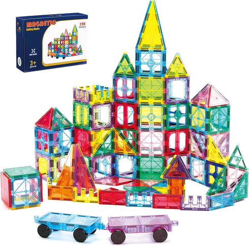 Ryoichi 138PCS Magnetic Building Tiles Set with 2 Cars, STEM Educational Construction Blocks