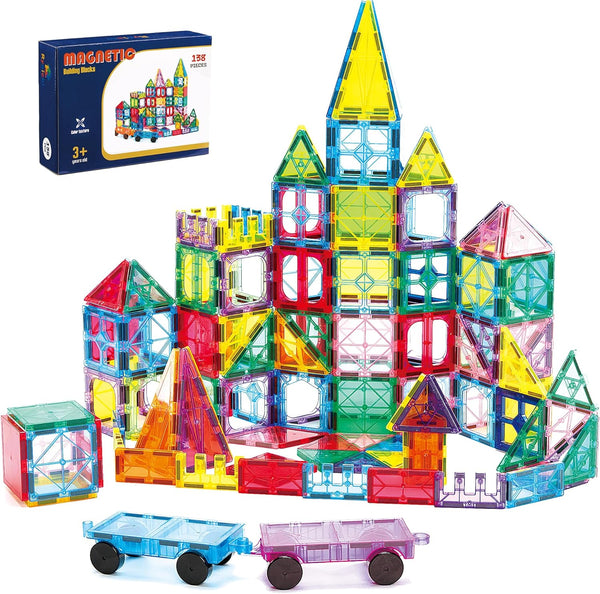 Ryoichi 138PCS Magnetic Building Tiles Set with 2 Cars, STEM Educational Construction Blocks