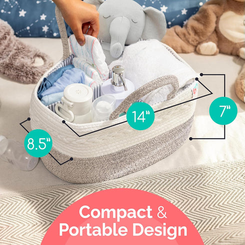 Rope Diaper Caddy - Storage for Baby and Toddler Items - Portable Cotton Organizer Easily Holds Diapers, Wipes