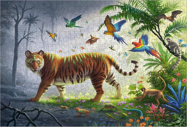Ravensburger Jungle Tiger 500-Piece Vibrant Wooden Jigsaw Puzzle, Eco-Friendly Materials, Stress-Reducing Fun