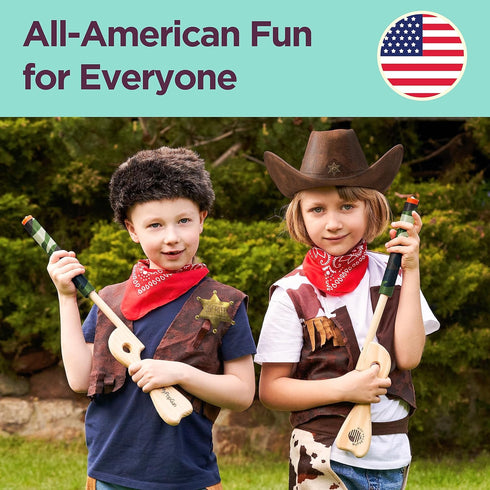 Camo Toy Pop Gun for Kids - Wooden Toy Guns for Boys Ages 3-7, Fun Rifle & Pistol Toys